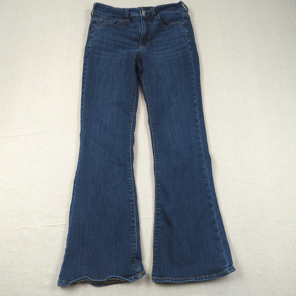 American Eagle Jeans Womens 10 Blue Short High Rise Artist Flare Stretch Hippie